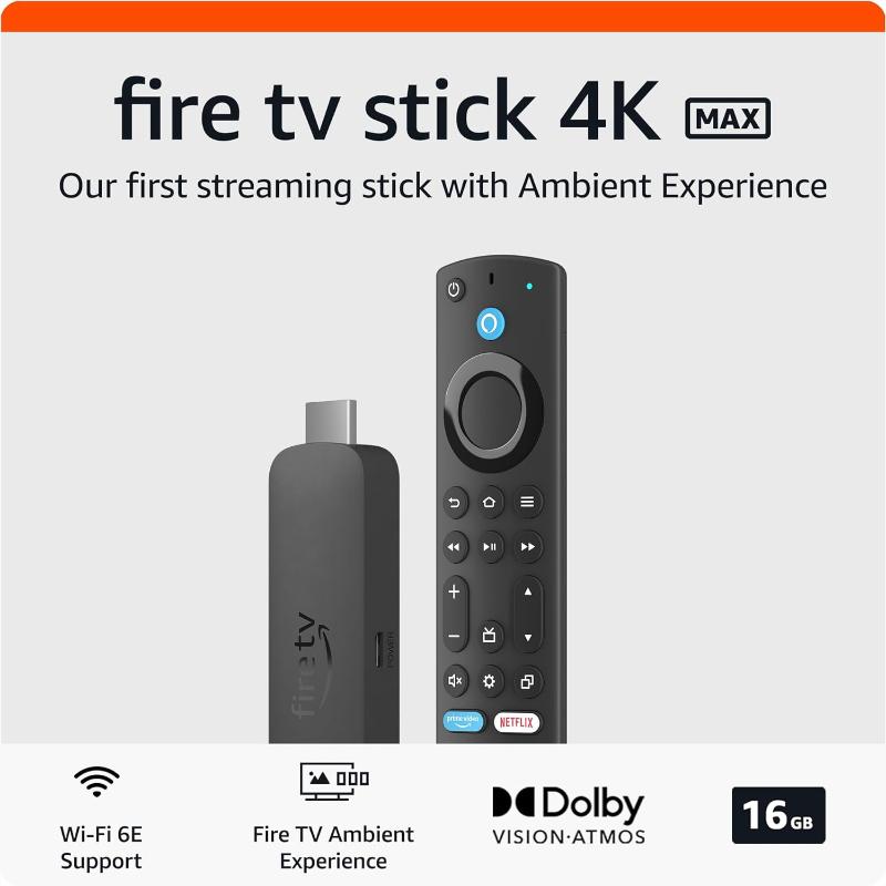 Amazon Fire TV Stick 4K Max (Newest Gen), supports Wi-Fi 6E, Ambient Experience Amazon Fire TV Stick 4K Max (Newest Gen), supports Wi-Fi 6E, Ambient Experience
